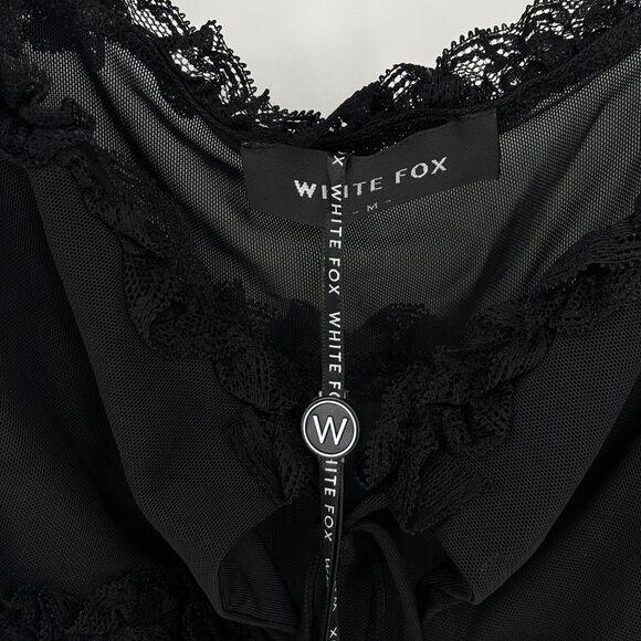 White Fox Boutique Cold Flame Top Medium Black Tie Front Lace Elastic Straps NWT - Picture 9 of 10